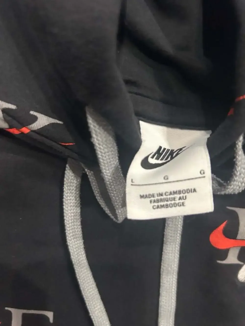 Nike All Over Print Club Fleece Hoodie Mens large Black Pullover